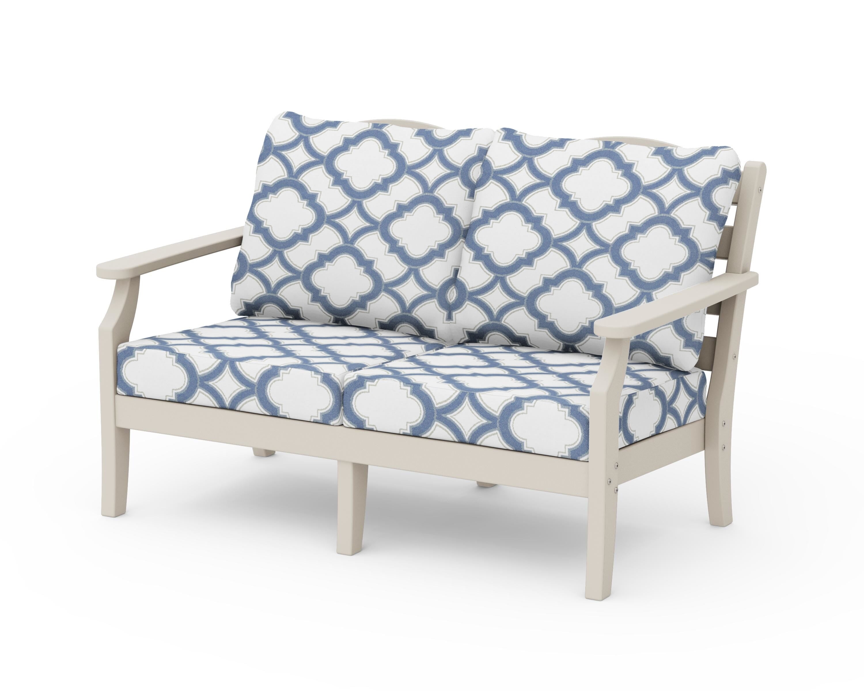 Draper James™ by  POLYWOOD® Savannah Deep Seating Loveseat in Sand / Trellis Sky Blue