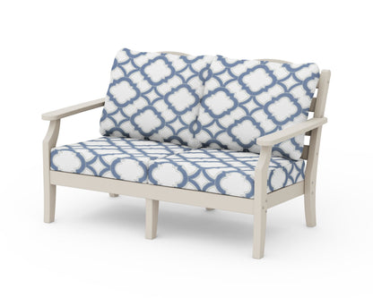 Draper James™ by  POLYWOOD® Savannah Deep Seating Loveseat in Sand / Trellis Sky Blue
