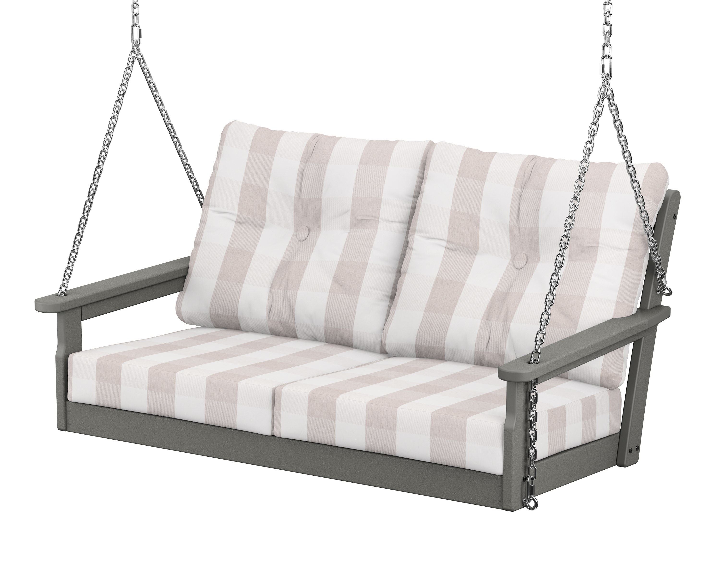 POLYWOOD® Vineyard Deep Seating Swing in Slate Grey / Buffalo Plaid Dune Burlap