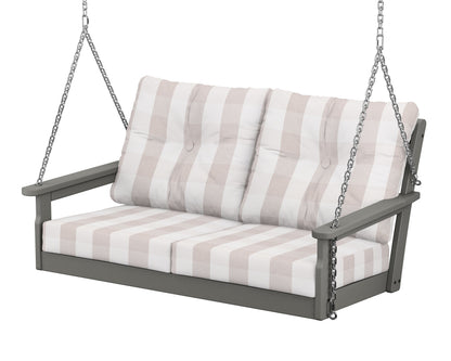 POLYWOOD® Vineyard Deep Seating Swing in Slate Grey / Buffalo Plaid Dune Burlap