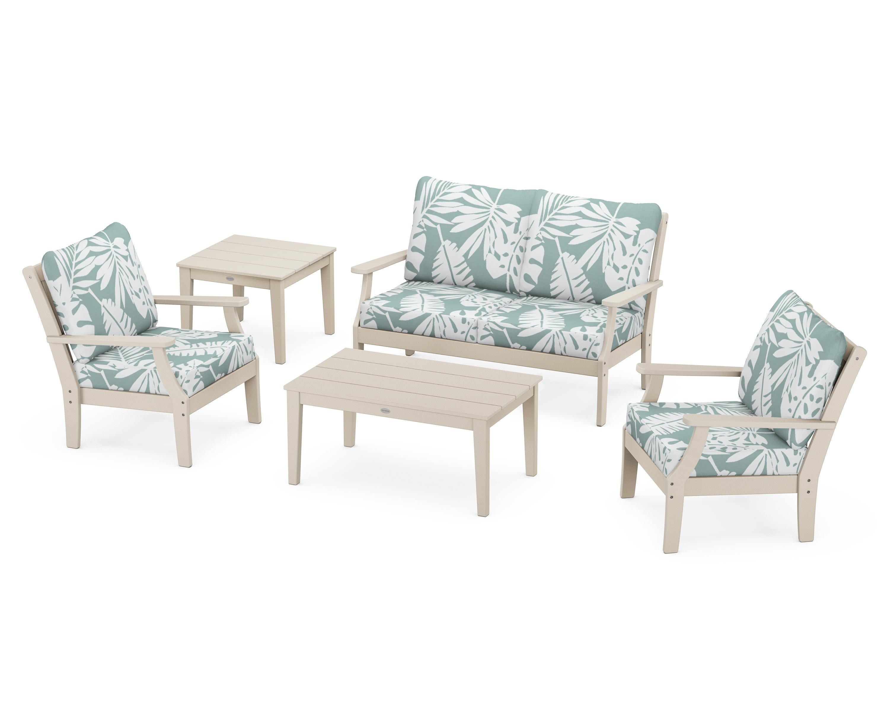 POLYWOOD® Braxton 5-Piece Deep Seating Set in Sand / Leaf Glacier Spa