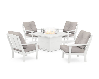POLYWOOD® Mission 5-Piece Deep Seating Set with Fire Pit Table in White / Dune Burlap