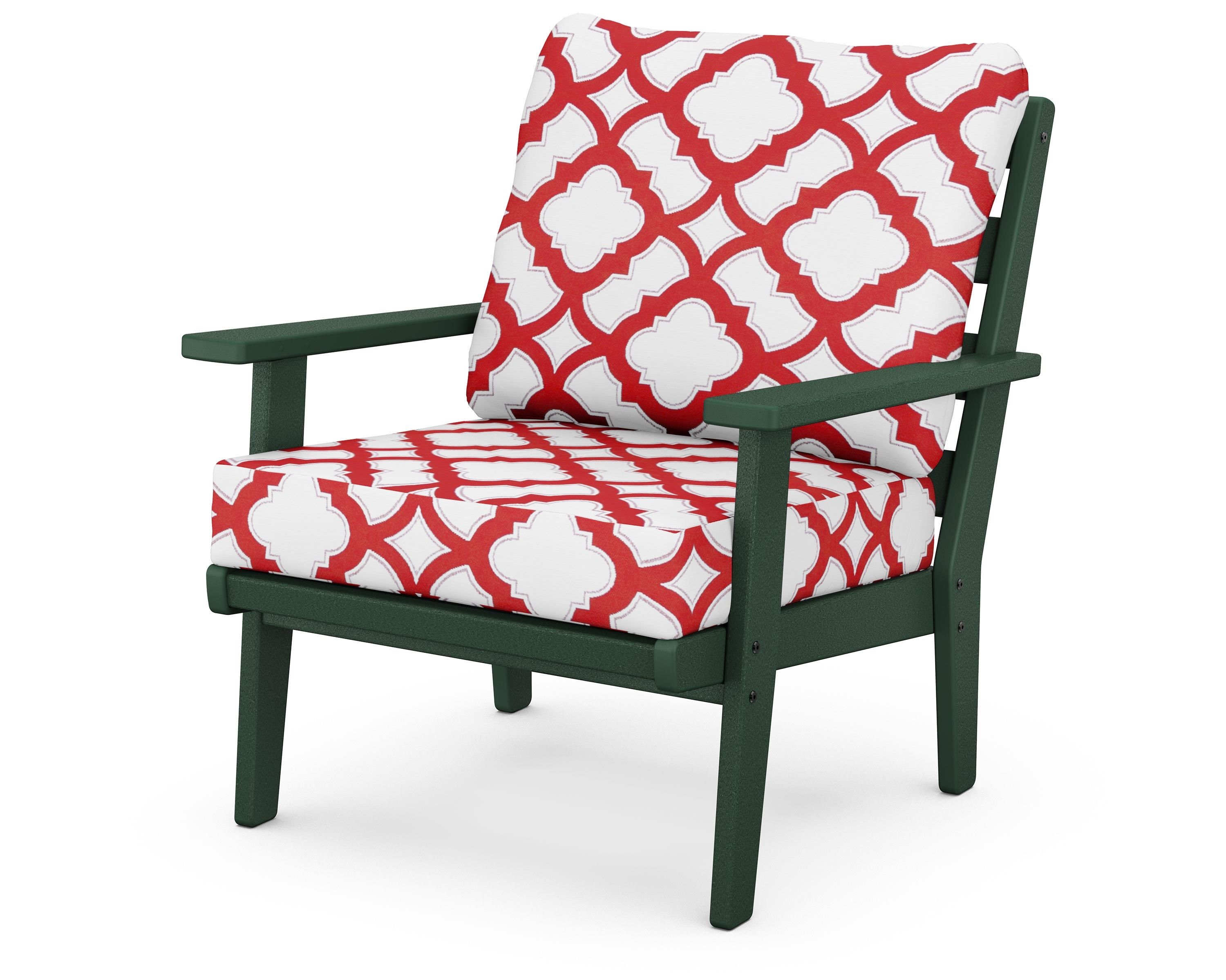 POLYWOOD® Grant Park Deep Seating Chair in Green / Trellis Crimson