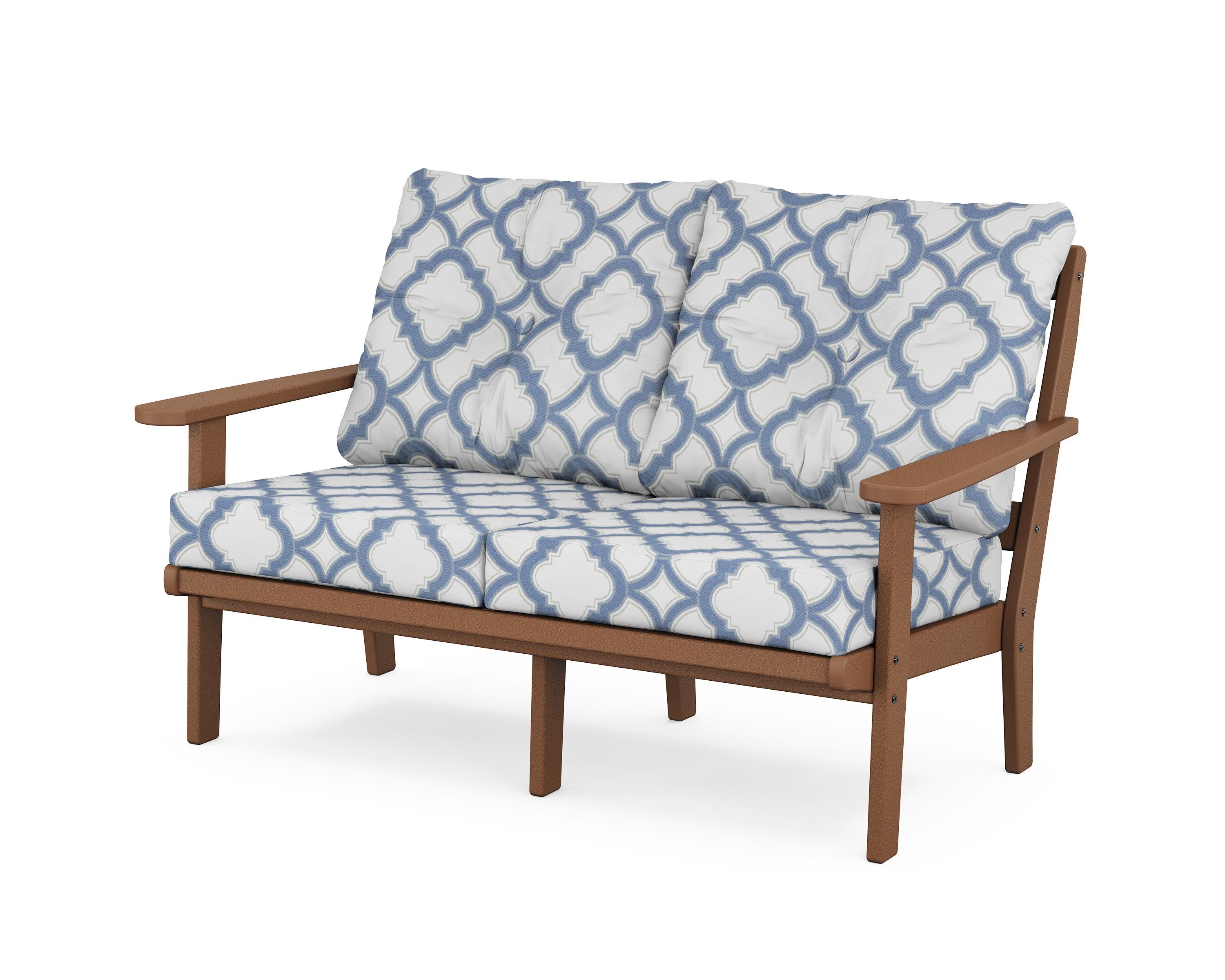 POLYWOOD® Mission Deep Seating Loveseat in Teak / Trellis Sky Blue