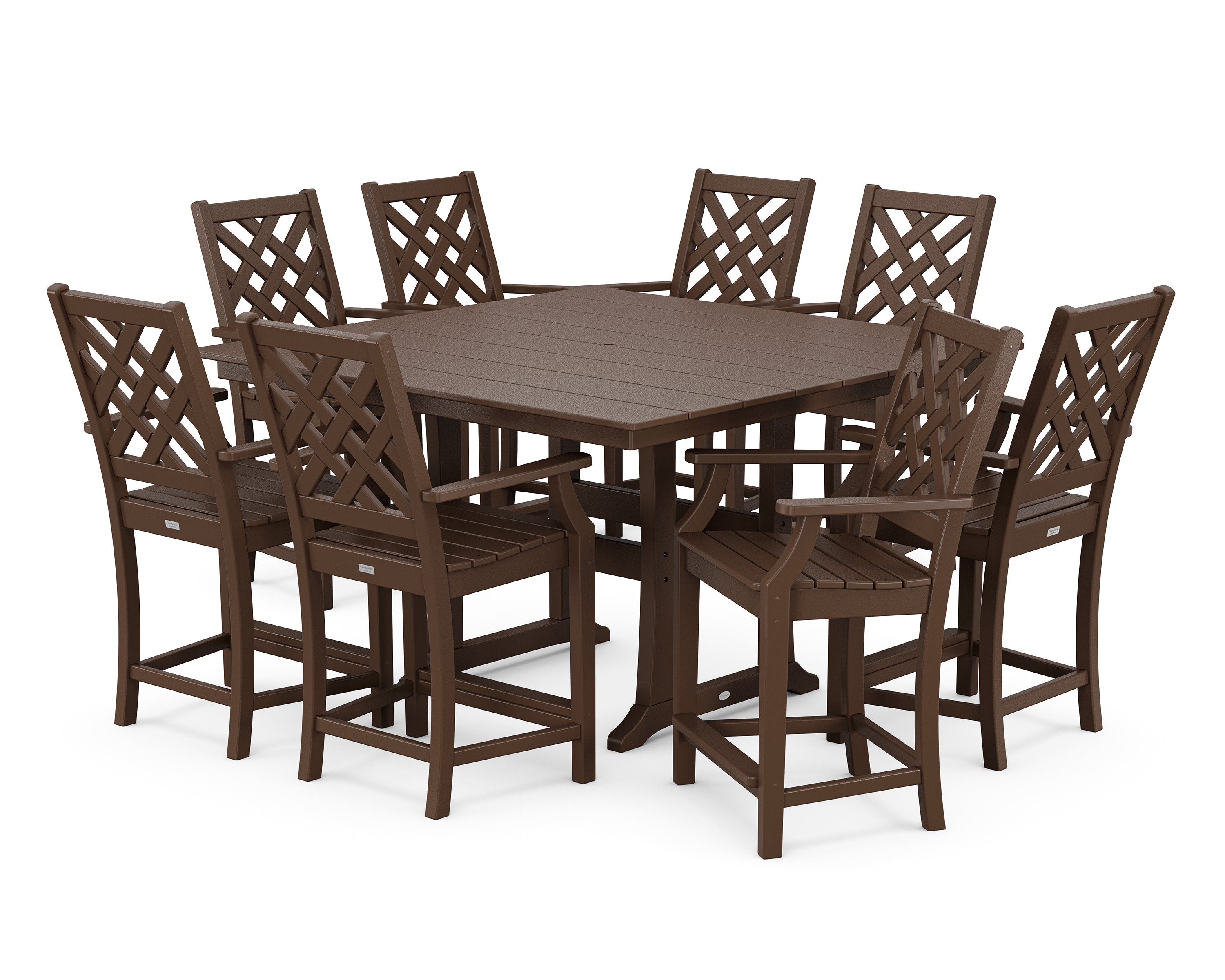 Country Living Wovendale 9-Piece Square Farmhouse Counter Set with Trestle Legs in Mahogany