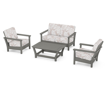 POLYWOOD® Harbour 4-Piece Deep Seating Set in Slate Grey / Leaf Dune Burlap