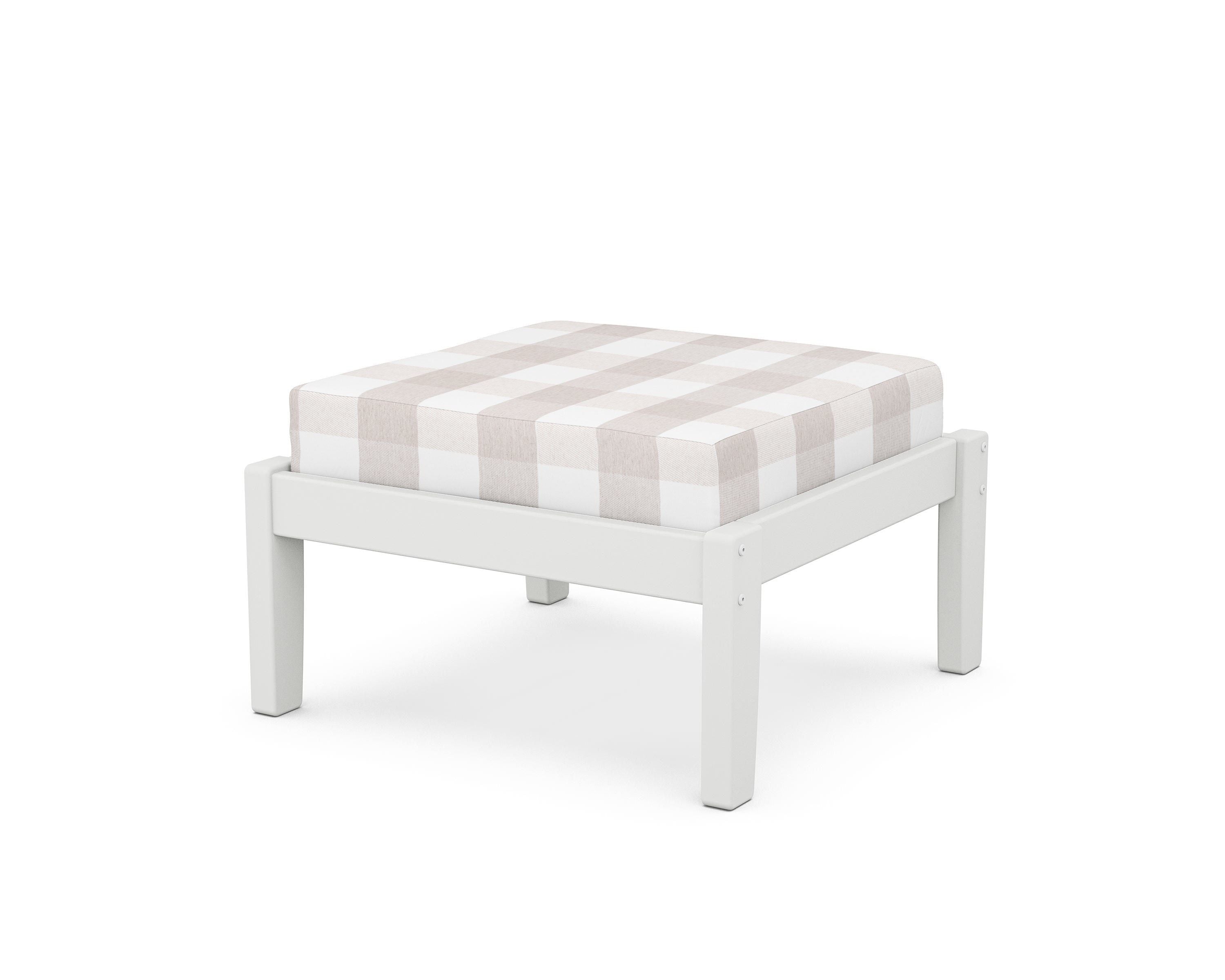 Unbranded Deep Seating Ottoman in White / Buffalo Plaid Dune Burlap