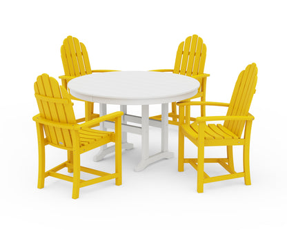 POLYWOOD® Classic Adirondack 5-Piece Round Farmhouse Dining Set in Lemon / White