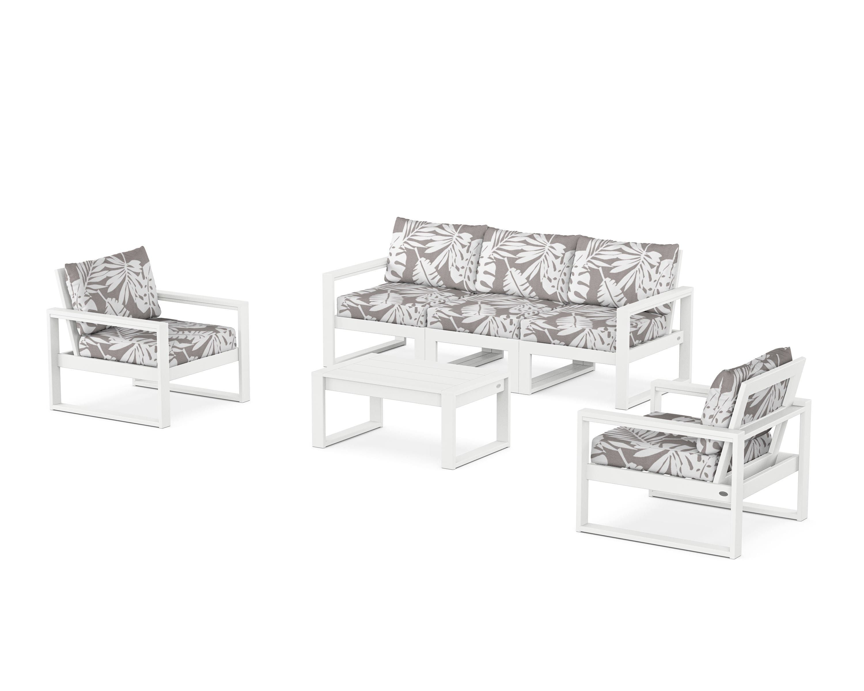 POLYWOOD® EDGE Sectional 4-Piece Deep Seating Set with Sofa in White / Leaf Grey Mist
