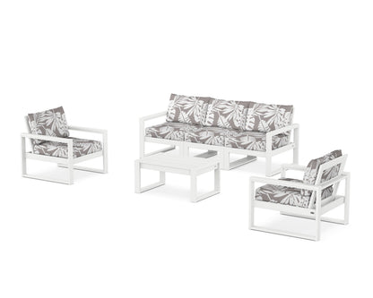 POLYWOOD® EDGE Sectional 4-Piece Deep Seating Set with Sofa in White / Leaf Grey Mist