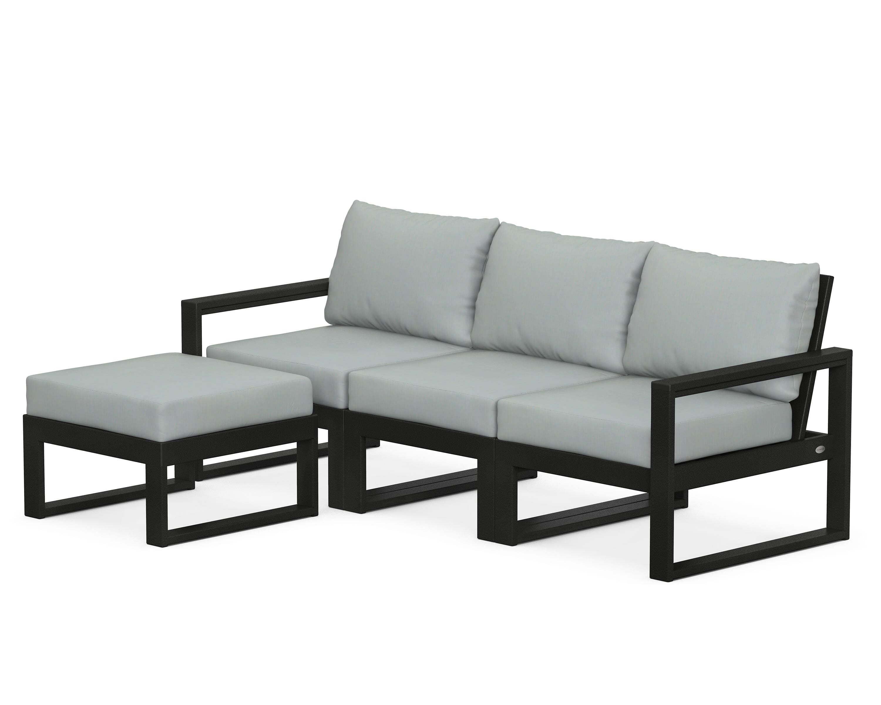 POLYWOOD® EDGE 4-Piece Modular Deep Seating Set with Ottoman in Black / Spa