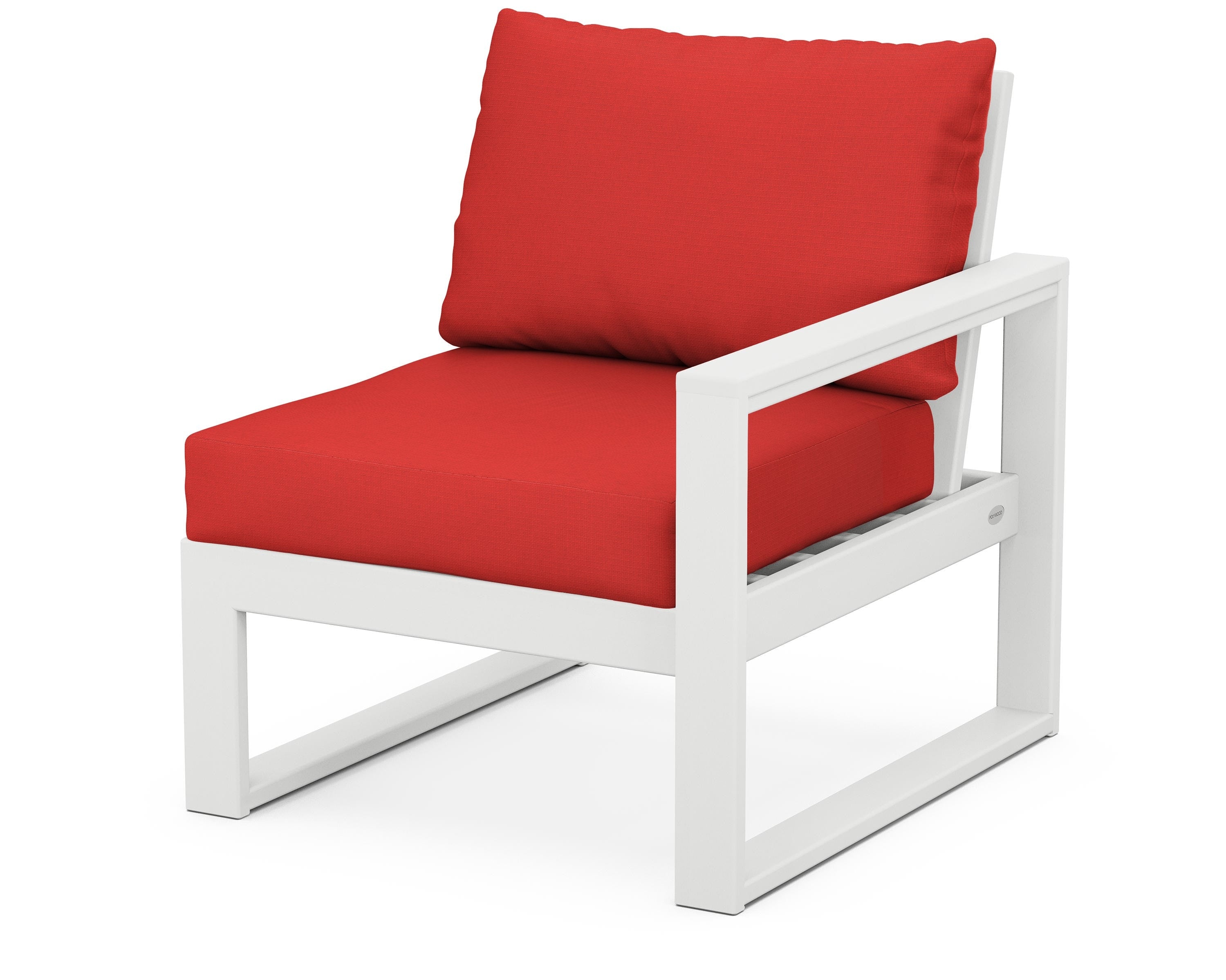 POLYWOOD® EDGE Modular Right Arm Chair in White / Crimson Linen