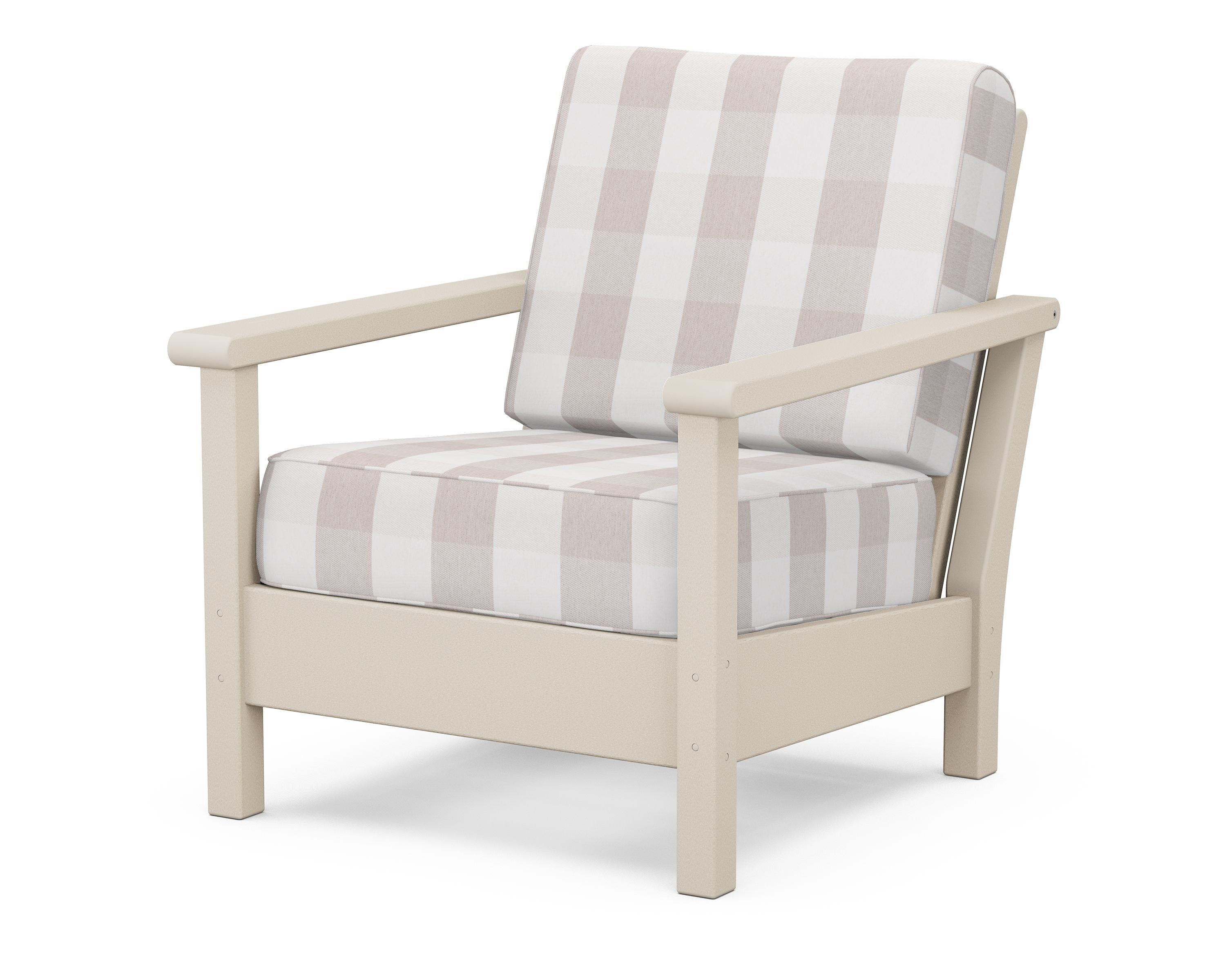 POLYWOOD® Harbour Deep Seating Chair in Sand / Buffalo Plaid Dune Burlap