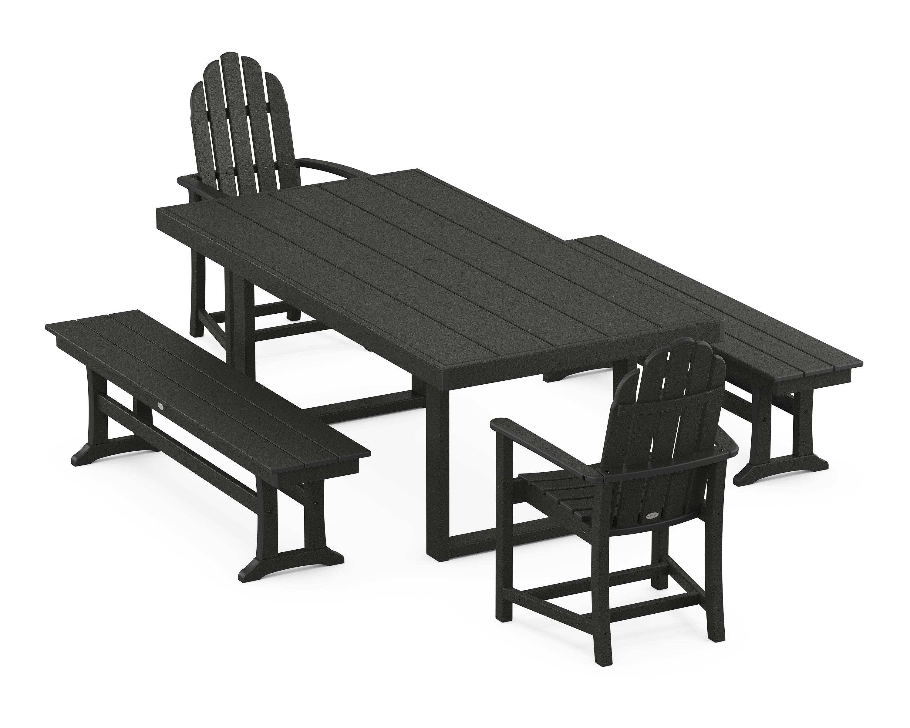 POLYWOOD® Classic Adirondack 5-Piece Dining Set with Benches in Black