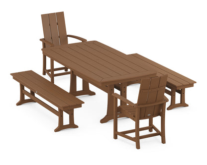 POLYWOOD® Modern Adirondack 5-Piece Dining Set with Trestle Legs in Teak