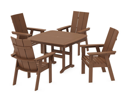 POLYWOOD® Modern Curveback Adirondack 5-Piece Dining Set in Teak