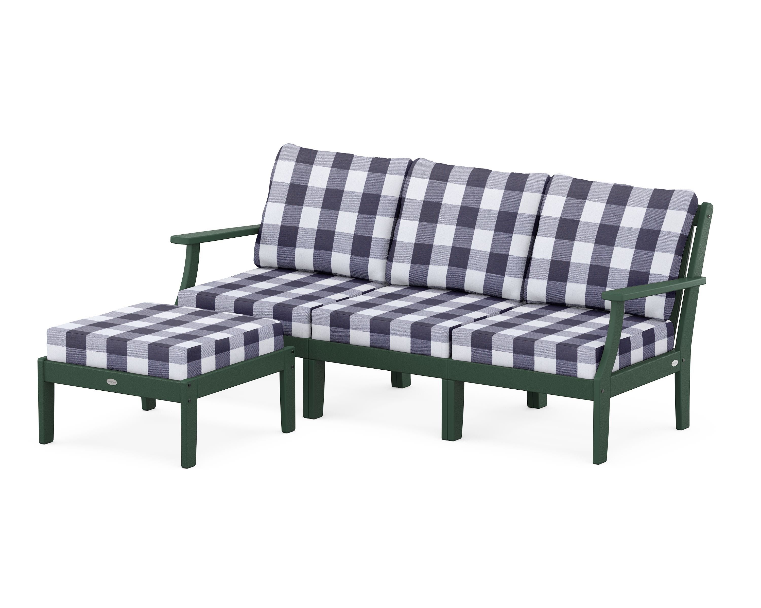 POLYWOOD® Braxton Modular 4-Piece Deep Seating Set with Ottoman in Green / Buffalo Plaid Navy