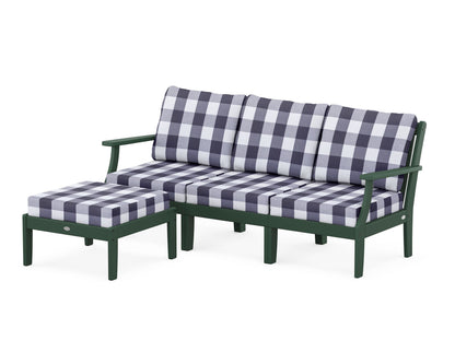 POLYWOOD® Braxton Modular 4-Piece Deep Seating Set with Ottoman in Green / Buffalo Plaid Navy