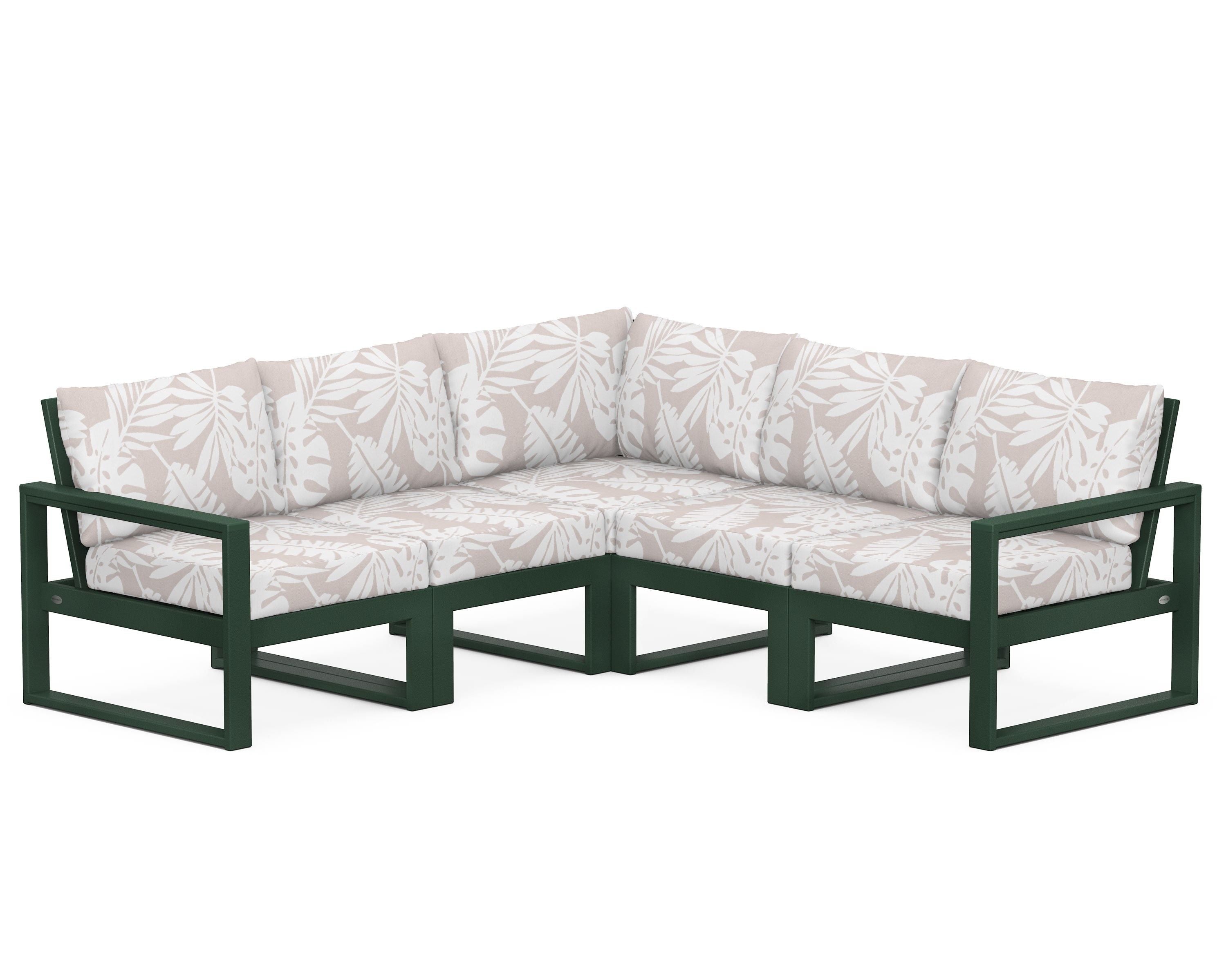 POLYWOOD® EDGE 5-Piece Modular Deep Seating Set in Green / Leaf Dune Burlap