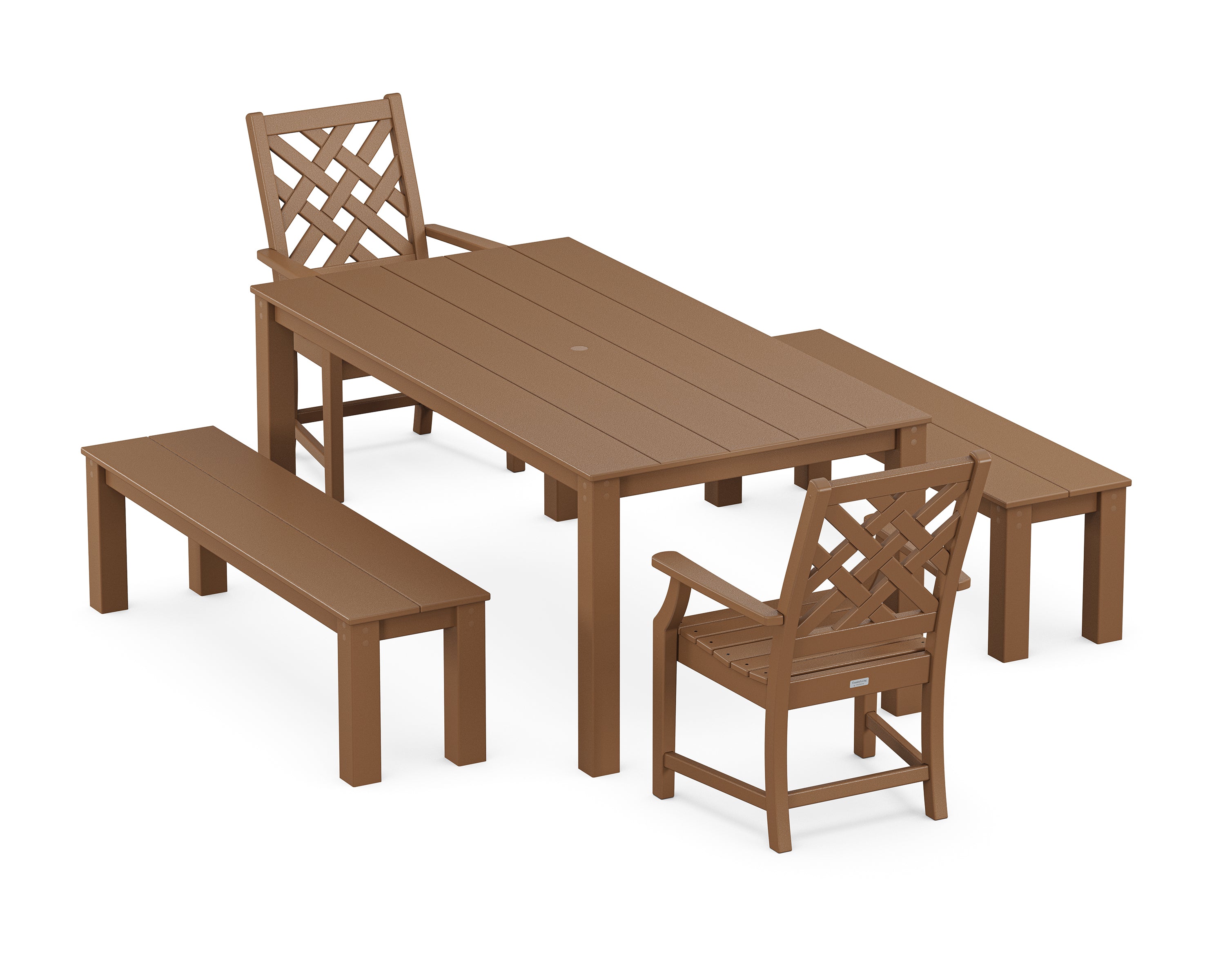 Country Living Wovendale 5-Piece Parsons Dining Set with Benches in Teak
