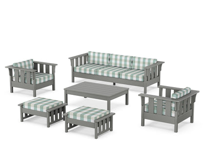 Martha Stewart by POLYWOOD® Acadia 6-Piece Lounge Sofa Set in Slate Grey / Buffalo Plaid Glacier Spa