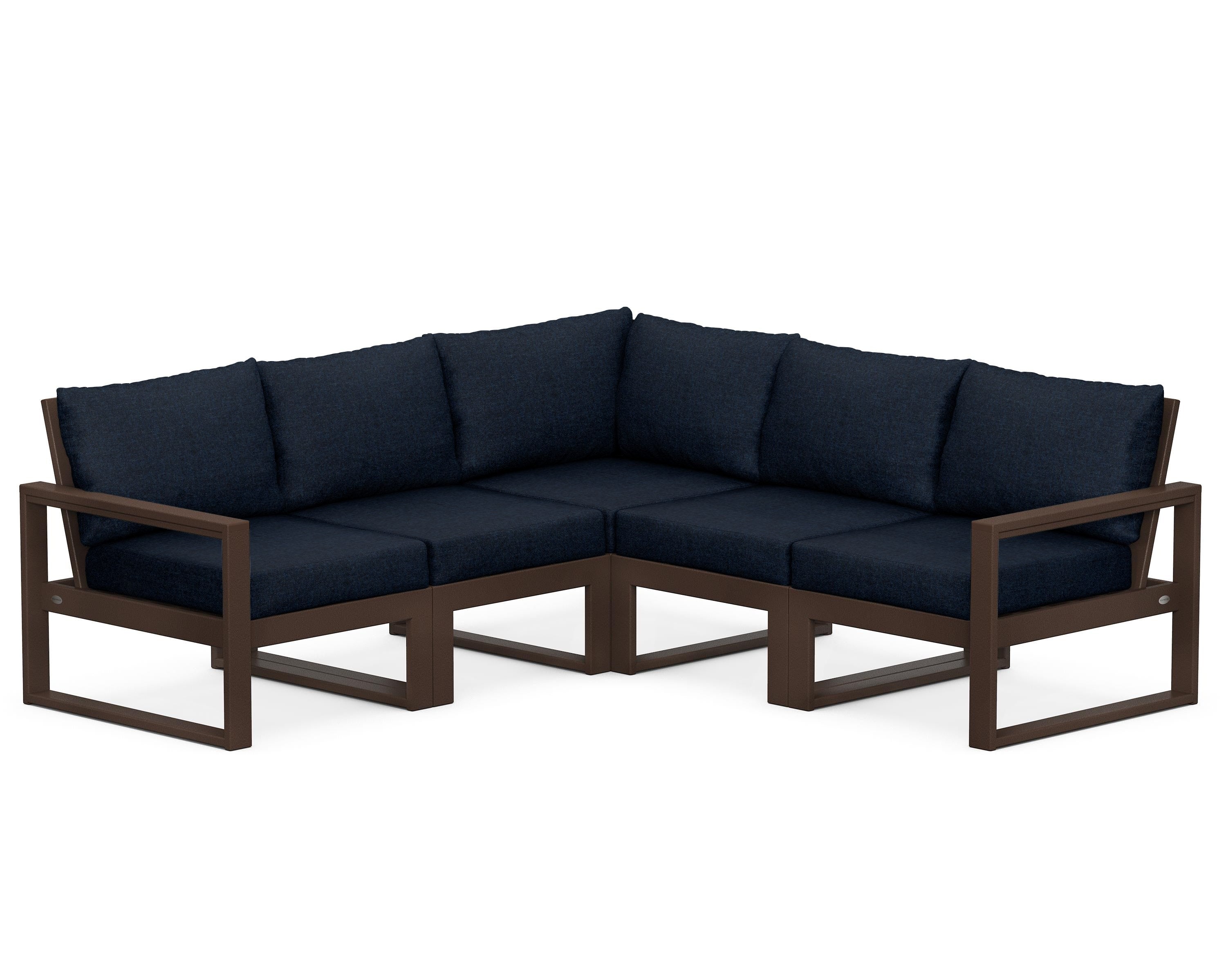 POLYWOOD® EDGE 5-Piece Modular Deep Seating Set in Mahogany / Marine Indigo