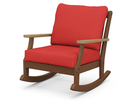 POLYWOOD® Braxton Deep Seating Rocking Chair in Teak / Natural / Crimson Linen