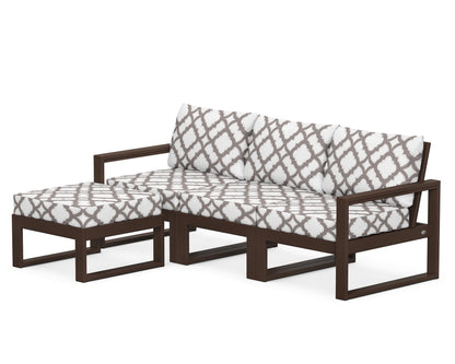 POLYWOOD® EDGE 4-Piece Modular Deep Seating Set with Ottoman in Mahogany / Trellis Grey Mist