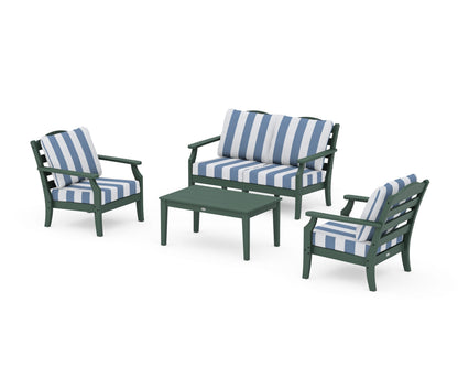 Draper James™ by  POLYWOOD® Savannah 4-Piece Deep Seating Set with Loveseat in Green / Cabana Stripe Sky Blue