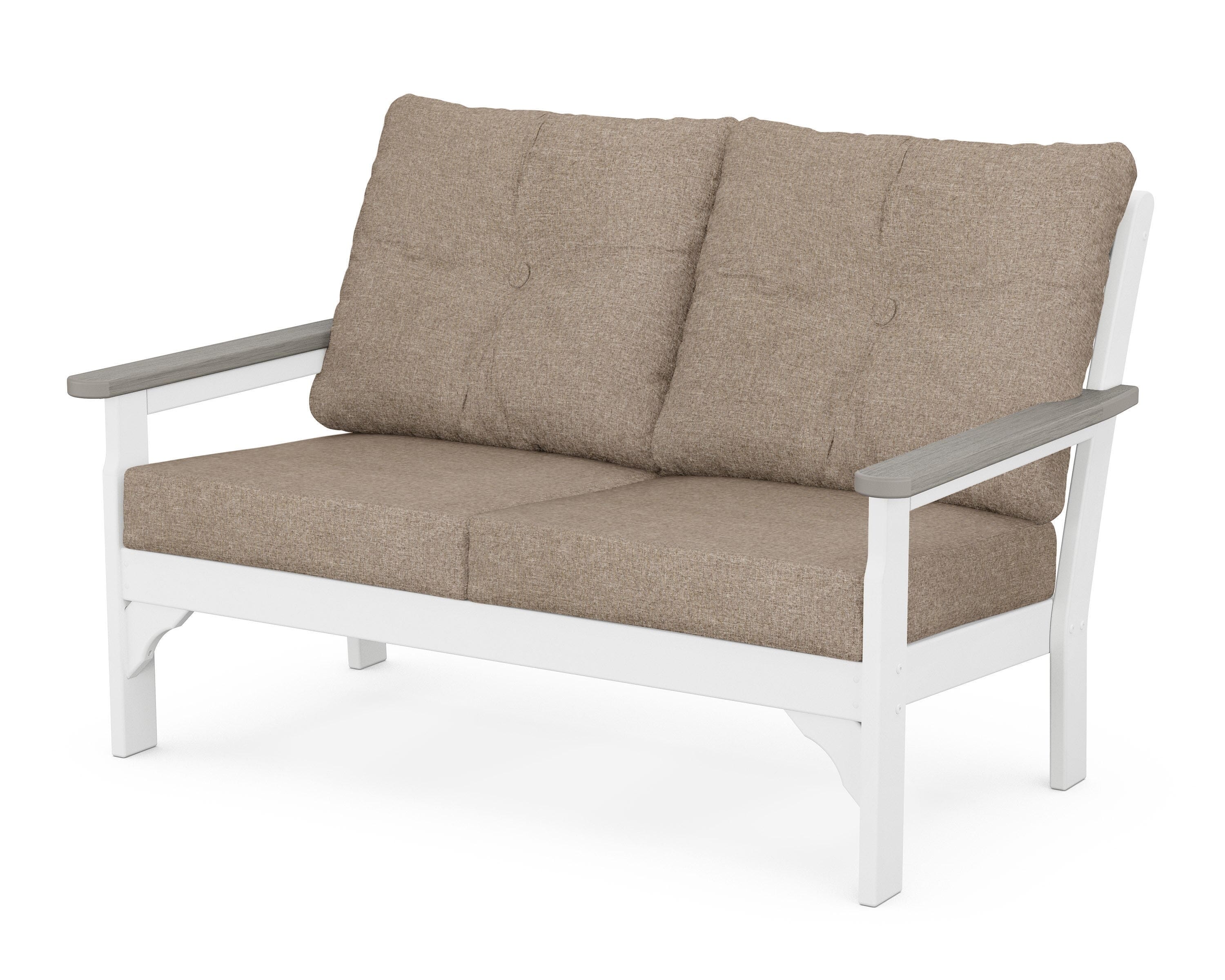 POLYWOOD® Vineyard Deep Seating Loveseat in White / Driftwood / Spiced Burlap