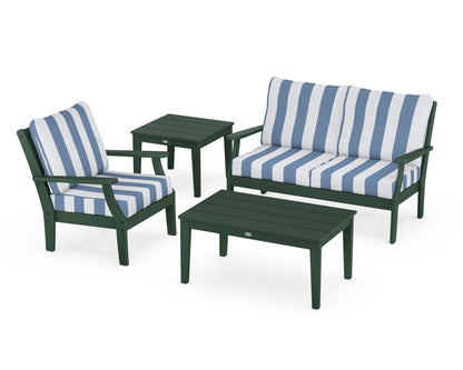 POLYWOOD® Braxton 4-Piece Deep Seating Set in Green / Cabana Stripe Sky Blue
