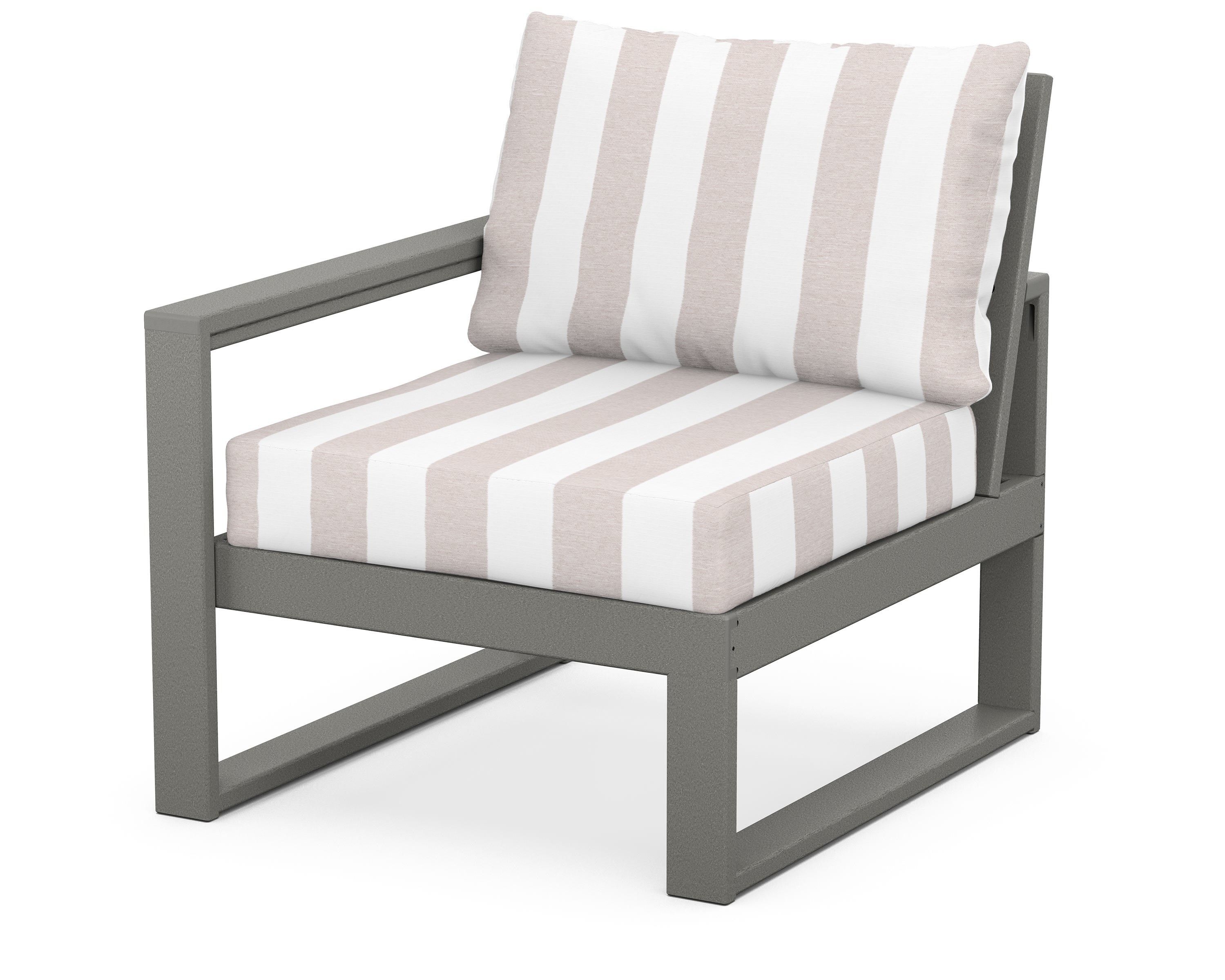 POLYWOOD® EDGE Modular Left Arm Chair in Slate Grey / Cabana Stripe Dune Burlap