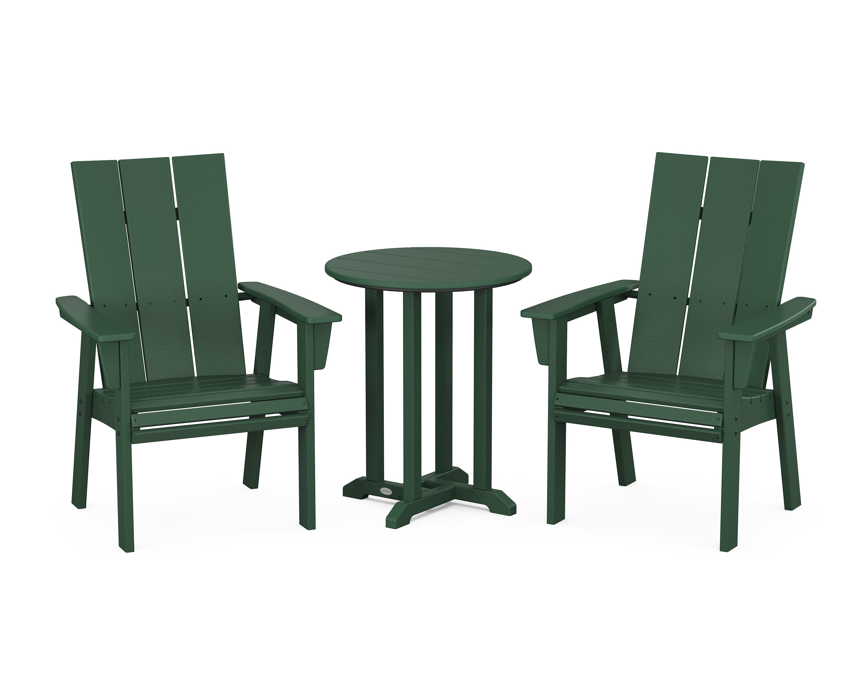 POLYWOOD® Modern Curveback Adirondack 3-Piece Round Bistro Dining Set in Green