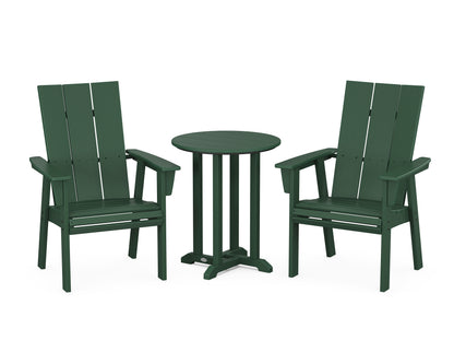 POLYWOOD® Modern Curveback Adirondack 3-Piece Round Bistro Dining Set in Green