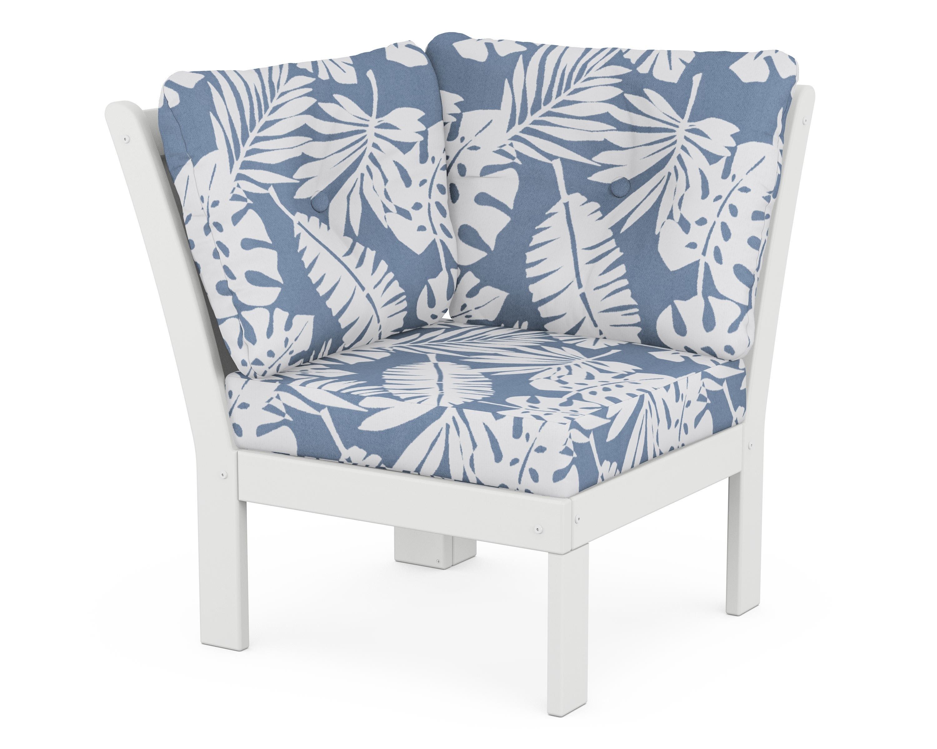 POLYWOOD® Vineyard Modular Corner Chair in White / Leaf Sky Blue