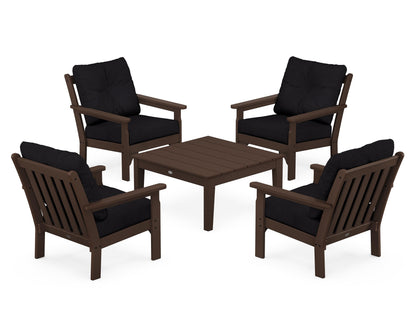POLYWOOD® Vineyard 5-Piece Deep Seating Conversation Set in Mahogany / Midnight Linen