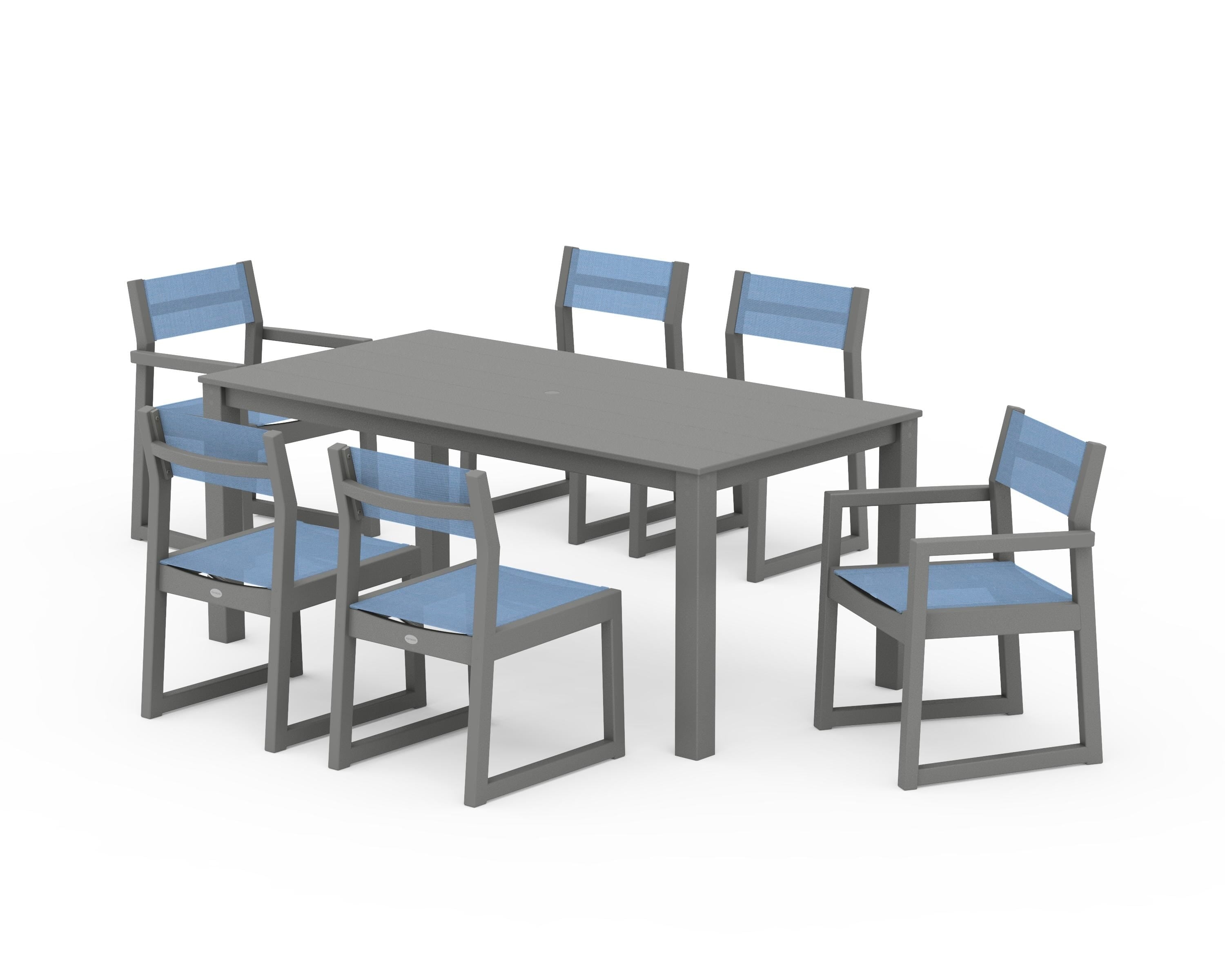 POLYWOOD® EDGE Sling 7-Piece Parsons Dining Set in Slate Grey / Poolside Sling