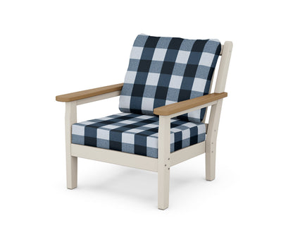 POLYWOOD® Chippendale Deep Seating Chair in Sand / Natural / Buffalo Plaid Marine Indigo