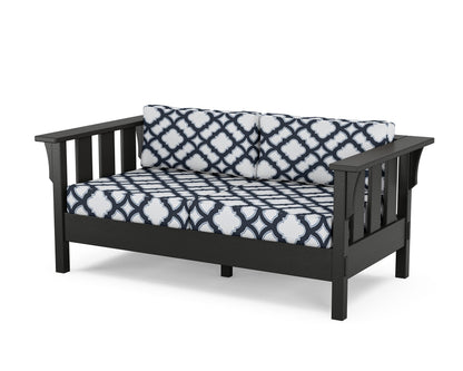Martha Stewart by POLYWOOD® Acadia Deep Seating Loveseat in Black / Trellis Marine Indigo