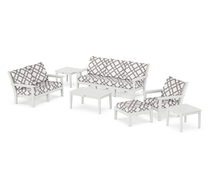 POLYWOOD® Chippendale 7-Piece Deep Seating Set in White / Trellis Grey Mist