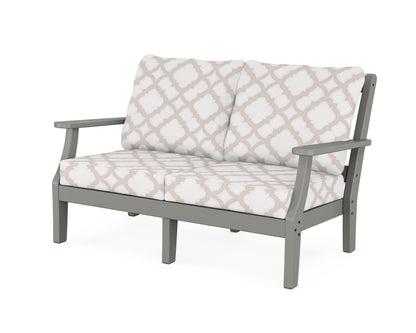 Martha Stewart by POLYWOOD® Chinoiserie Deep Seating Loveseat in Slate Grey / Trellis Dune Burlap