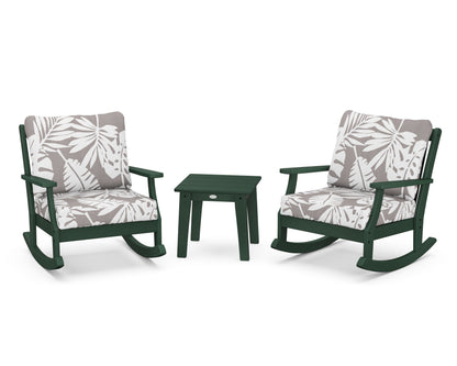 POLYWOOD® Braxton 3-Piece Deep Seating Rocker Set in Green / Leaf Grey Mist