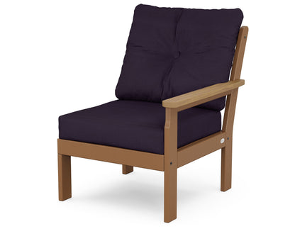 POLYWOOD® Vineyard Modular Right Arm Chair in Teak / Natural / Navy Linen