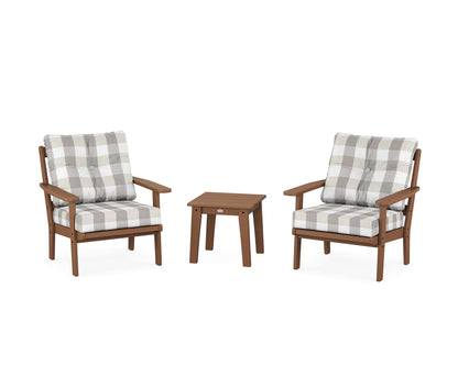 POLYWOOD® Prairie 3-Piece Deep Seating Set in Teak / Buffalo Plaid Grey Mist