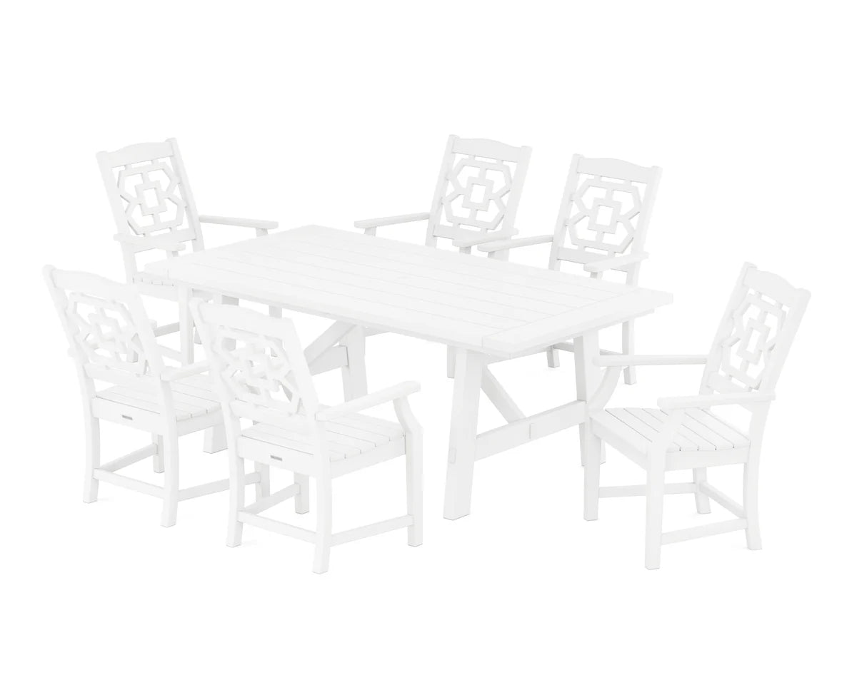Chinoiserie Arm Chair 7-Piece Rustic Farmhouse Dining Set
