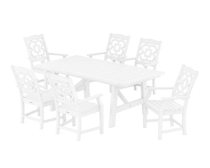 Chinoiserie Arm Chair 7-Piece Rustic Farmhouse Dining Set