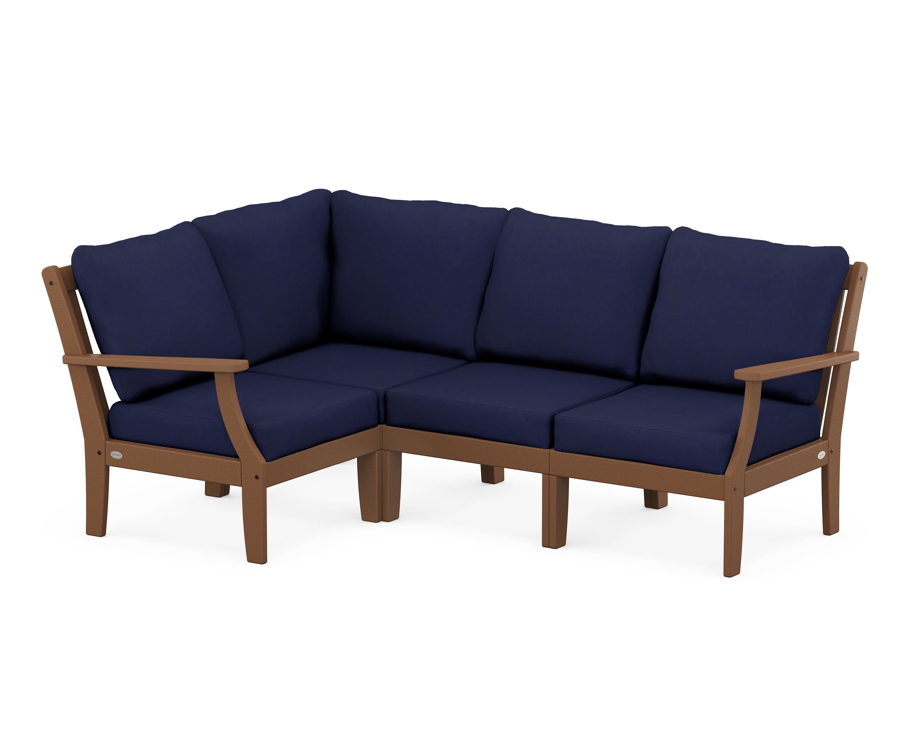 POLYWOOD® Braxton Modular 4-Piece Deep Seating Set in Teak / Navy