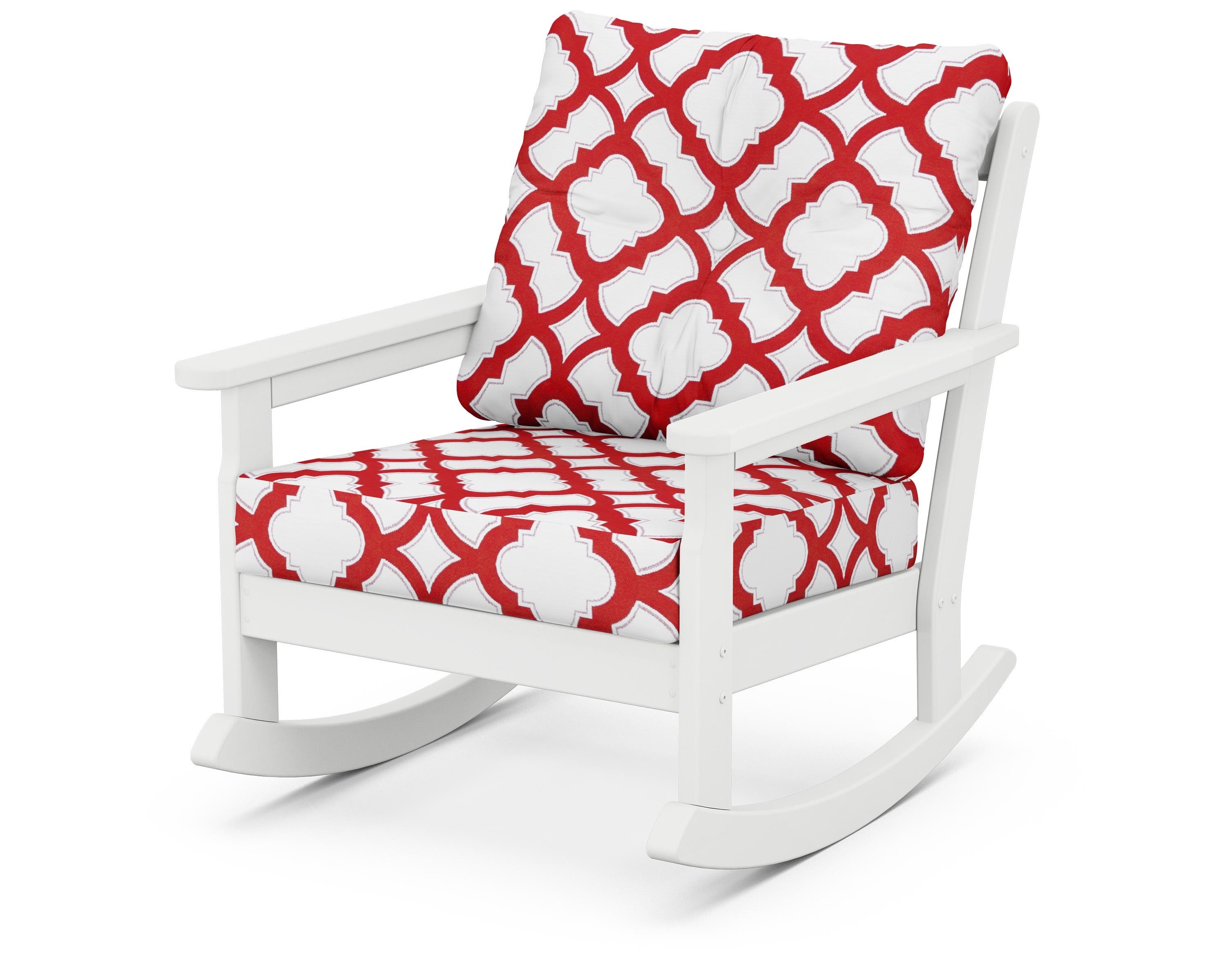 POLYWOOD® Vineyard Deep Seating Rocking Chair in White / Trellis Crimson