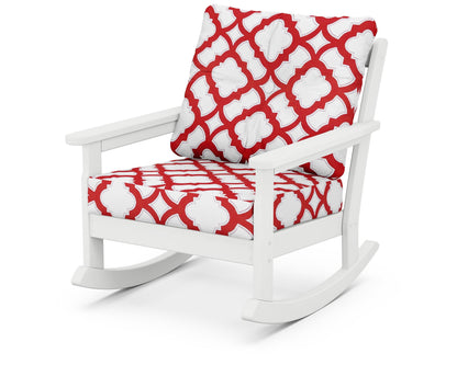 POLYWOOD® Vineyard Deep Seating Rocking Chair in White / Trellis Crimson