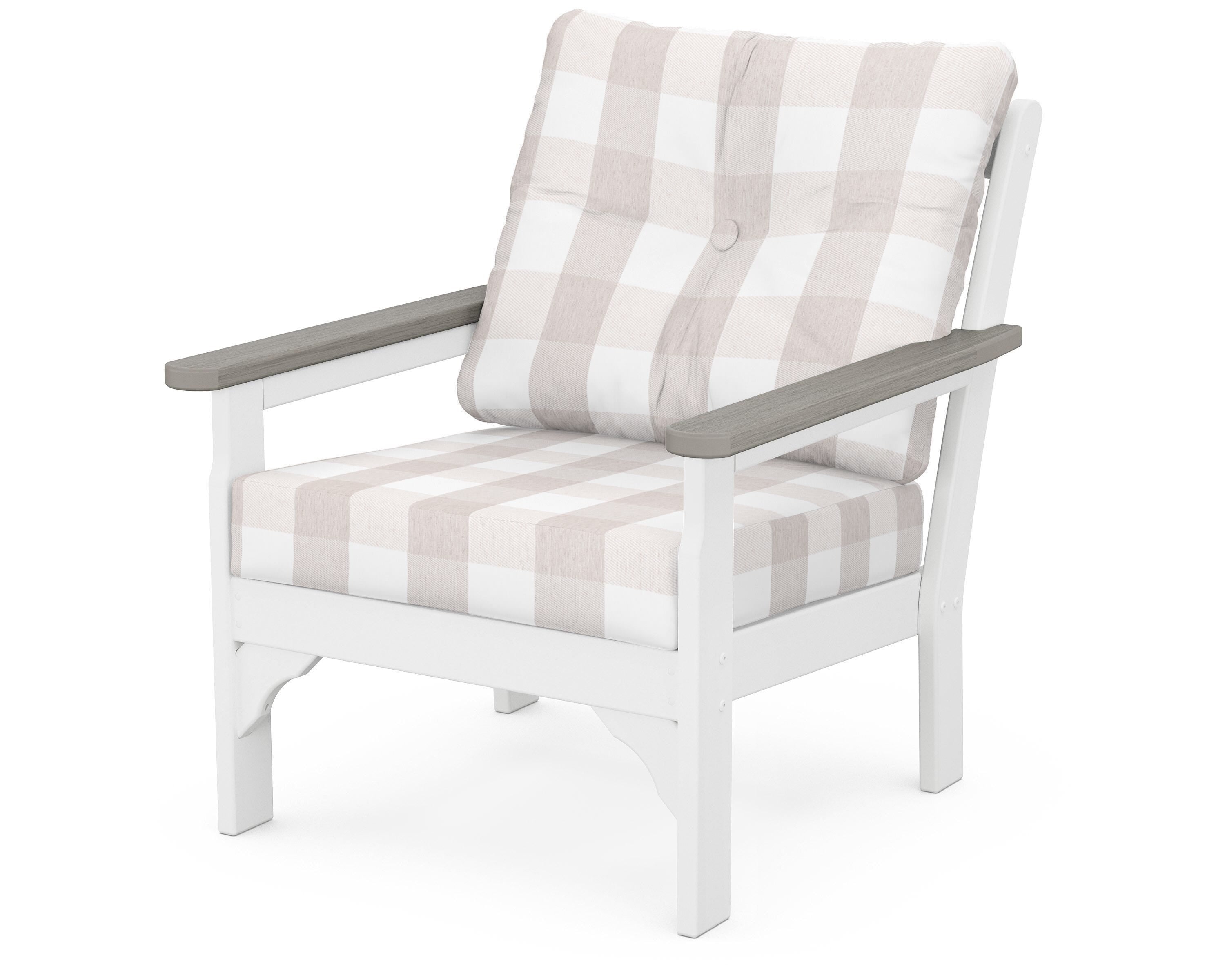 POLYWOOD® Vineyard Deep Seating Chair in White / Driftwood / Buffalo Plaid Dune Burlap